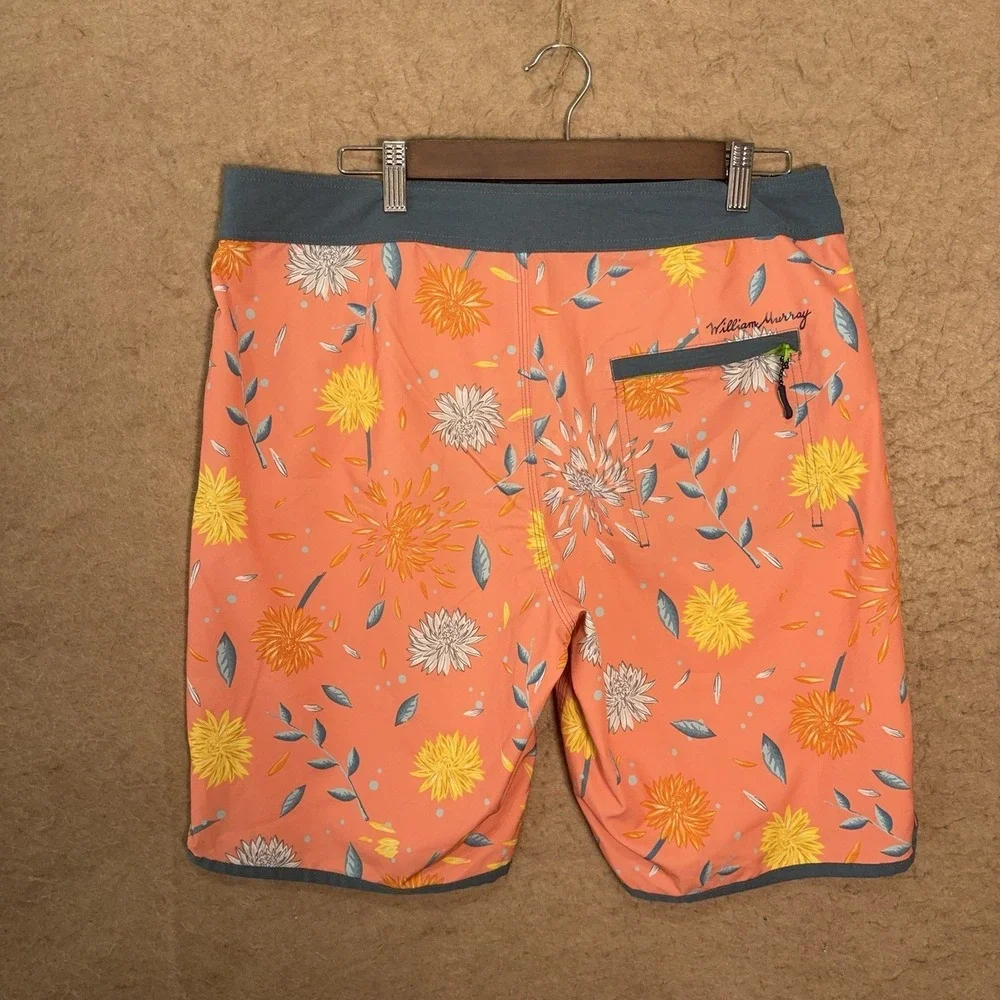 William Murray Board Shorts Mens 34 Dark Peach Floral‎ Zip Pockets 9